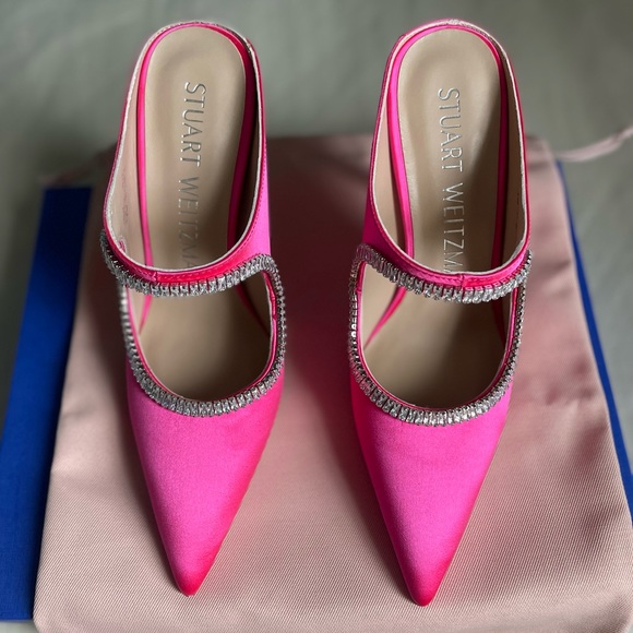 Stuart Weitzman XCRVE Satin Crystal 100 Mules - Picture 6 of 16
